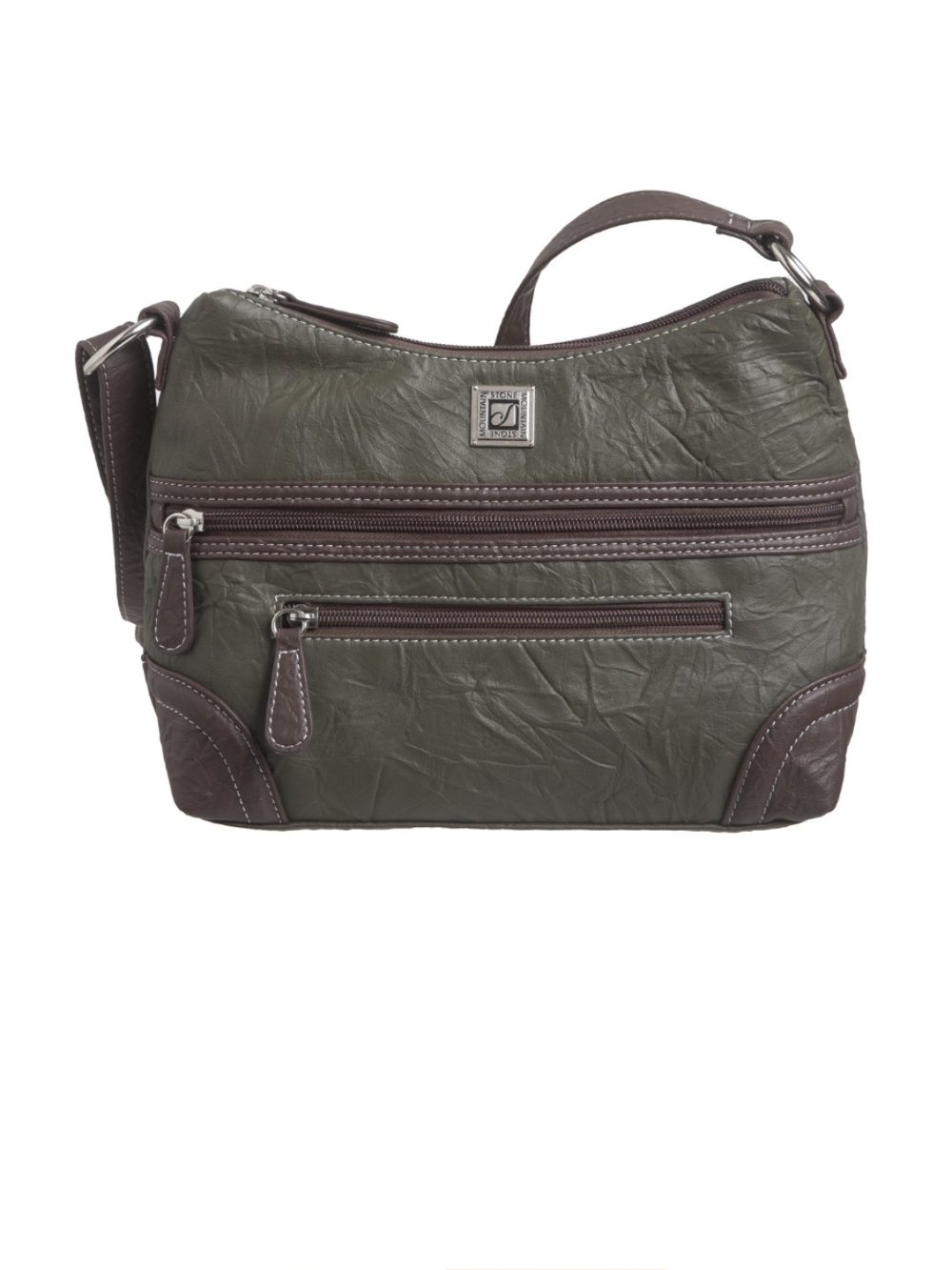 STONE MOUNTAIN Olive Green Crossbody Bag with Brown Trim